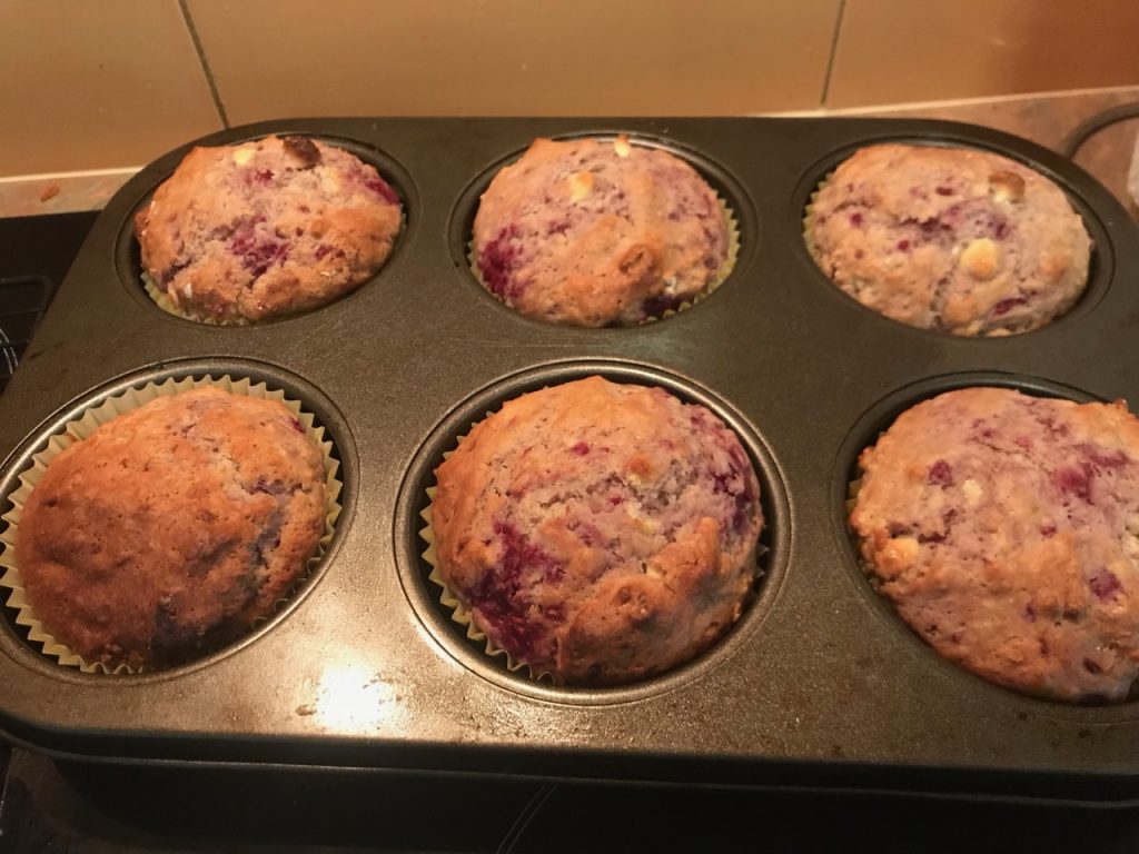 Raspberry and white chocolate muffins