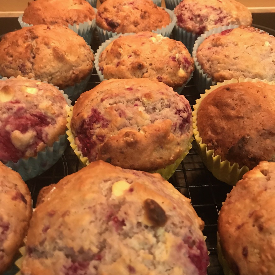 Raspberry and white chocolate muffins